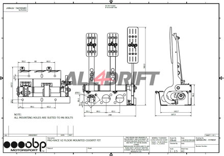 OBP PRO RACE V2 Pedalbox mit vorderseitiger Zylinderbefestigung