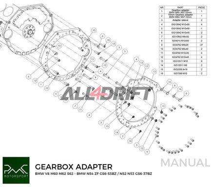 PMC Adapter für BMW V8 M60 M62 S62 Motoren und BMW M50 M52 M54 M57 S50 S52 S54 M2 M3 M4 DCT DKG GS7D36SG R6 N54 GS6-53BZ N52 N53 GS6-37BZ Getriebe