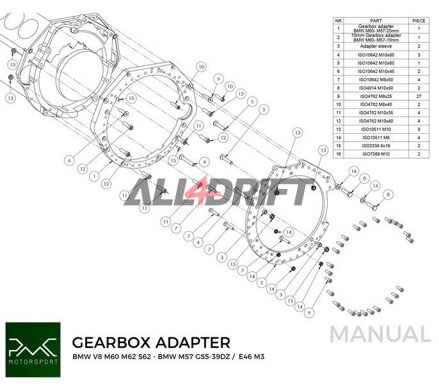 PMC Adapter für BMW V8 M60 M62 S62 Motoren und BMW M50 M52 M54 M57 S50 S52 S54 M2 M3 M4 DCT DKG GS7D36SG R6 N54 GS6-53BZ N52 N53 GS6-37BZ Getriebe
