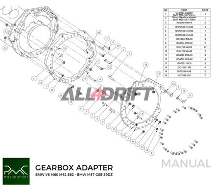 PMC Adapter für BMW V8 M60 M62 S62 Motoren und BMW M50 M52 M54 M57 S50 S52 S54 M2 M3 M4 DCT DKG GS7D36SG R6 N54 GS6-53BZ N52 N53 GS6-37BZ Getriebe