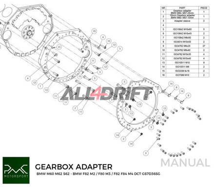 PMC Adapter für BMW V8 M60 M62 S62 Motoren und BMW M50 M52 M54 M57 S50 S52 S54 M2 M3 M4 DCT DKG GS7D36SG R6 N54 GS6-53BZ N52 N53 GS6-37BZ Getriebe
