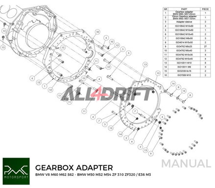 PMC Adapter für BMW V8 M60 M62 S62 Motoren und BMW M50 M52 M54 M57 S50 S52 S54 M2 M3 M4 DCT DKG GS7D36SG R6 N54 GS6-53BZ N52 N53 GS6-37BZ Getriebe
