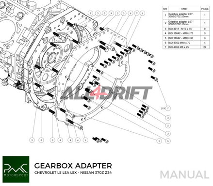 PMC Adapter für GM Chevrolet LS V8 LS1 LS3 LS7 LSA LSX Motor und Nissan 350Z Z33 370Z Z34 Getriebe