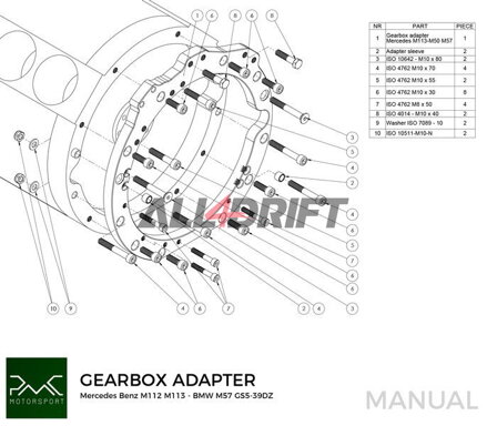 PMC Adapter für Mercedes Benz M112 M113 AMG Motor an BMW M50 M52 M54 M57 S50 S52 S54 ZF310 ZF320 GS5-39DZ E46 M3 E36 M3 Getriebe