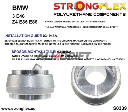 031946A Polyurethanbuchse für den vorderen unteren Querlenker - Exzentrisch 66mm SPORT BMW E46 / Z4