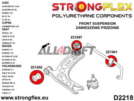 026275B Komplettes Polyurethan-Buchsen-Set für Achsen Audi / Seat / Škoda / VW / Cupra