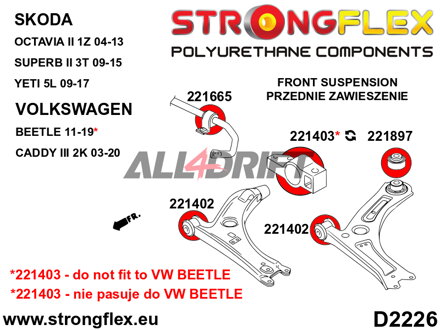226174A SPORT-Fahrwerksbuchsen-Satz Vorder- und Hinterradaufhängung Audi / Seat / Škoda / VW