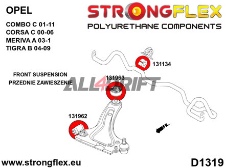 136226B Satz Vorderachs- und Hinterachsträger Gummilager SPORT Opel Corsa / Tigra