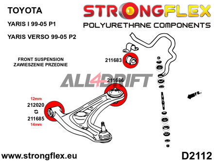 216283A SPORT-Fahrwerksbuchsen-Satz für Vorder- und Hinterachse Toyota Yaris / Yaris Verso