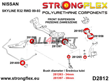 281263A Inneres Querlenkerlager vorne 34mm SPORT - Nissan V (88-98) S13