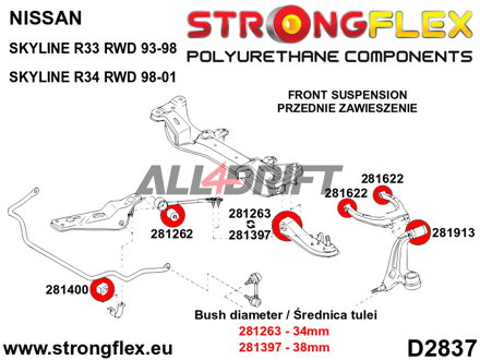 281263A Inneres Querlenkerlager vorne 34mm SPORT - Nissan V (88-98) S13