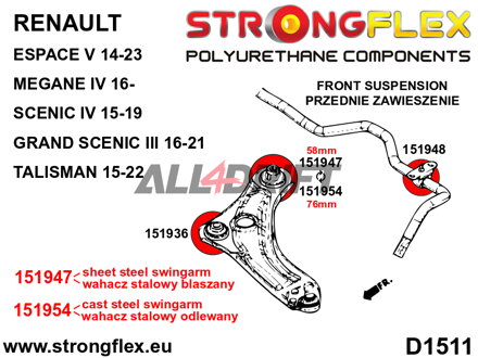 151947A Hintere Querlenkerbuchse vorne 58mm SPORT - Renault IV (16-)