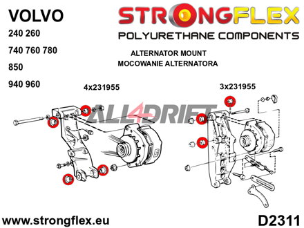 231955A Polyurethan Motoraufhängung Lichtmaschine 27,5mm SPORT - Volvo 850 (91-96)