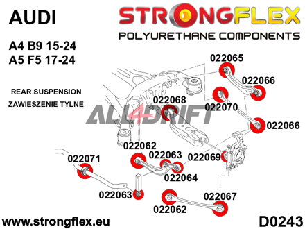 022070A Inneres SPORT Gummilager Hinterachs-Querlenker Audi A4 / A5