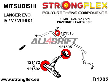 121502A: Vorderes Gummilager für Vordere Querlenker 12mm SPORT - Mitsubishi IV / V / VI (96-01)