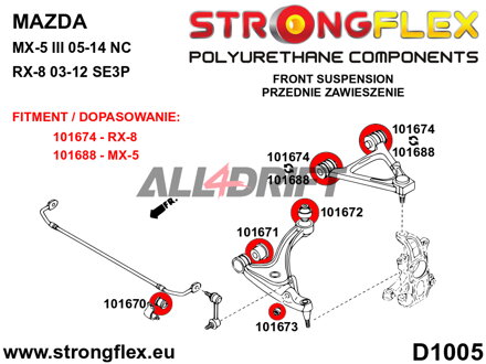 101672A Hintere Buchse für den unteren vorderen Querlenker SPORT - Mazda III (05-14) NC