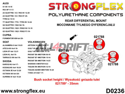 021789A Vorderes Hinterachsdifferential Lager 35mm SPORT Audi / Cupra / Seat / Škoda / VW