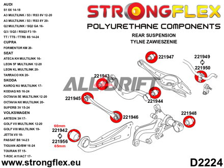 226240A Komplettes SPORT-Polyurethan-Achsbuchsen-Set Audi A1