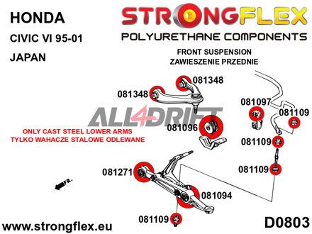 086096A: SPORT-Buchsen-Satz für die Vorderachse - Honda VI (95-00) JAPAN EJ / EK / EM1