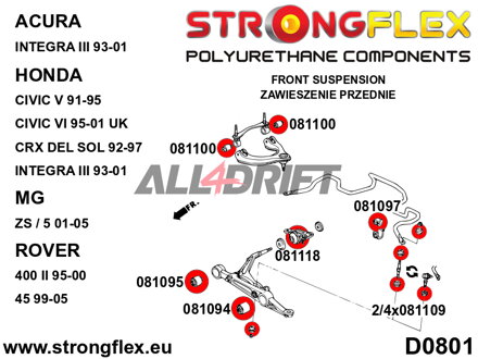 081109B Polyurethanbuchse für die vordere Stoßdämpferaufnahme - Acura III (93-01) DB6/7/8/9 / DC1/4