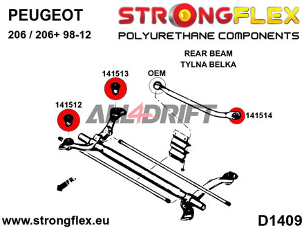146106A Polyurethan-Buchsen Hinterachsträger SPORT - Peugeot 206 / 206+ (98-12)