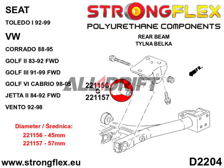 221156A Achsträger Gummilager 45mm SPORT – Seat I (92-99) 1L