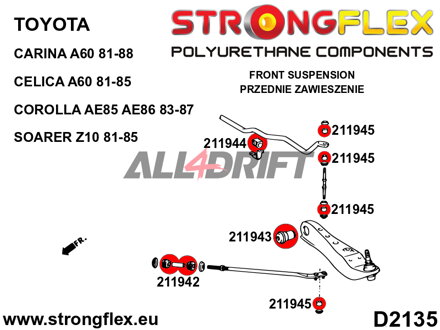 216254A: Komplettsatz Sport-Fahrwerksbuchsen - Toyota RWD (83-87) AE85 / AE86