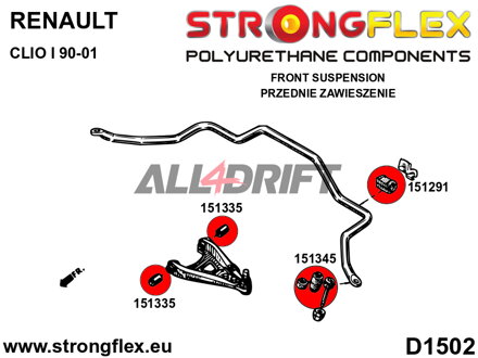 156078A Satz Polyurethan-Buchsen für die vordere Radaufhängung SPORT - Renault I (90-01)