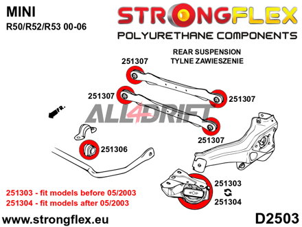 256205B Komplettes Fahrwerksbuchsen Set bis 05/2003 - Mini Mini R50/R52/R53 (00-06)